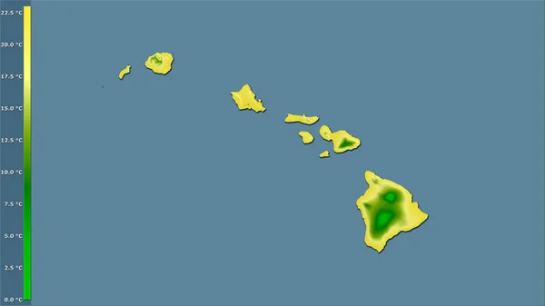 米国ハワイ地域内で最も寒い四半期の平均気温は 伝説のある立体投影で ラスター層の生の組成 — ストック写真