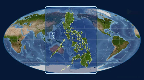 Zoomed View Philippines Outline Perspective Lines Global Map Mollweide Projection — Stock Photo, Image