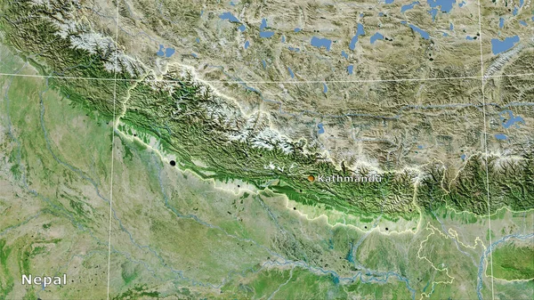 Nepal Satélite Mapa Proyección Estereográfica Composición Principal —  Fotos de Stock