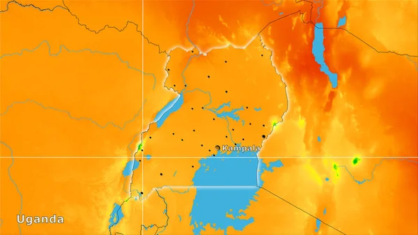 Площадь Уганды Годовой Температурной Карте Стереографической Проекции Основная Композиция — стоковое фото