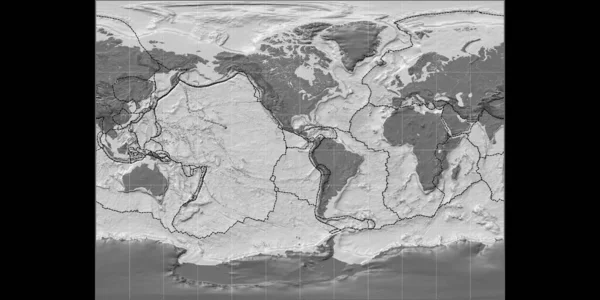 Mapa Świata Projekcji Miller Cylindrical Skupiona Zachodniej Długości Geograficznej Dwupoziomowa — Zdjęcie stockowe