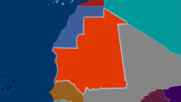 Μαυριτανία Περιοχή Στο Χάρτη Διοικητικών Διαιρέσεων Στην Στερεογραφική Προβολή Ακατέργαστη — Φωτογραφία Αρχείου
