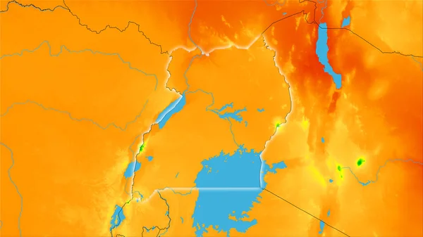 Площадь Уганды Годовой Температурной Карте Стереографической Проекции Сырой Состав Растровых — стоковое фото