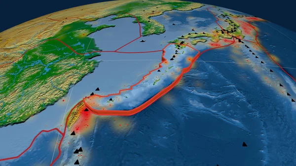 Okinawa Tektonische Platte Extrudiert Auf Dem Globus Physikalische Farbkarte Rendering — Stockfoto