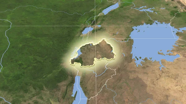 Rwanda Och Dess Grannskap Avlägset Snedt Perspektiv Formen Glödde Satellitbilder — Stockfoto