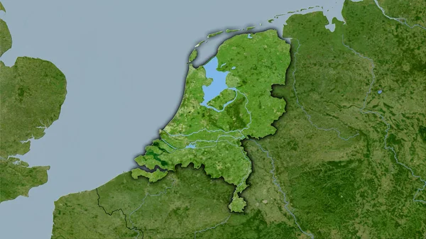 卫星B地图上立体投影中的荷兰区域 带有暗发光轮廓的栅格层的原始成分 — 图库照片
