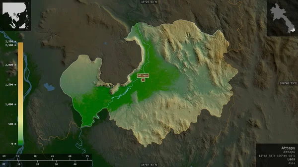 Attapu Provinsen Laos Färgade Skuggdata Med Sjöar Och Floder Form — Stockfoto