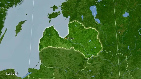 衛星Bマップ上のラトビアエリアの立体投影 主な組成 — ストック写真