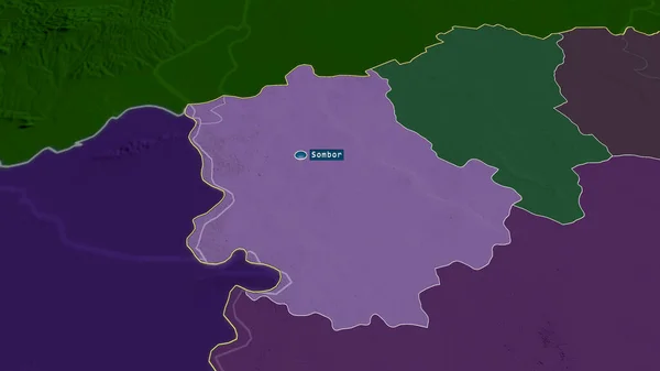 Западно Бацки Район Сербии Увеличен Выделен Столицей Цветная Карта Административного — стоковое фото
