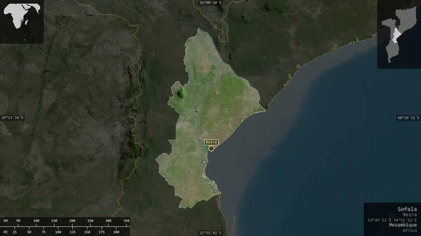 Sofala Provincia Mozambique Imágenes Satélite Forma Presentada Contra Área País — Foto de Stock