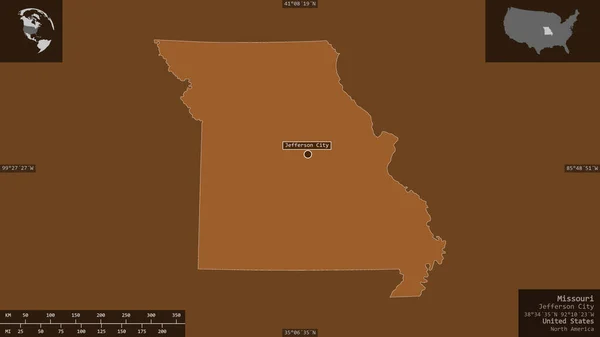 Missouri Stato Degli Stati Uniti Solidi Modellati Con Laghi Fiumi — Foto Stock