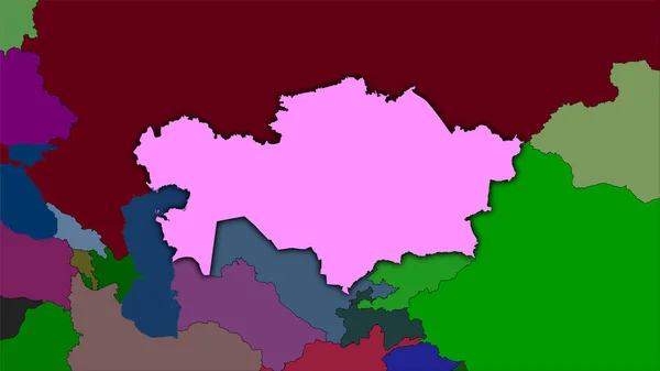 Περιοχή Καζακστάν Στον Χάρτη Διοικητικών Διαιρέσεων Στην Στερεογραφική Προβολή Ακατέργαστη — Φωτογραφία Αρχείου