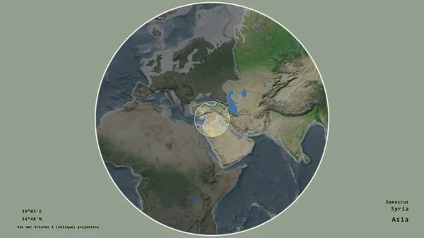 Територія Сирії Позначена Колом Великомасштабній Карті Континенту Ізольованій Від Затопленого — стокове фото
