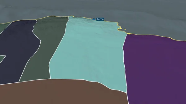 Darnah Distrito Libia Acercó Destacó Con Capital Mapa Coloreado Tocado — Foto de Stock