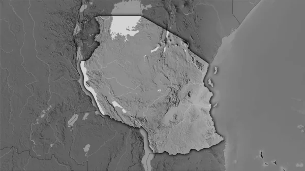 Tanzania Gebied Grayscale Hoogte Kaart Stereografische Projectie Ruwe Samenstelling Van — Stockfoto