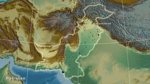 Stereografik Projeksiyondaki Topografik Yardım Haritasında Pakistan Bölgesi Ana Bileşim — Stok fotoğraf