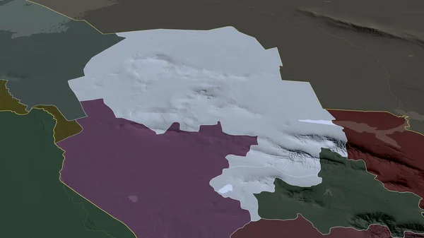 ナヴィ ウズベキスタンの地域が拡大し 強調された 行政区画の色と衝突した地図 3Dレンダリング — ストック写真