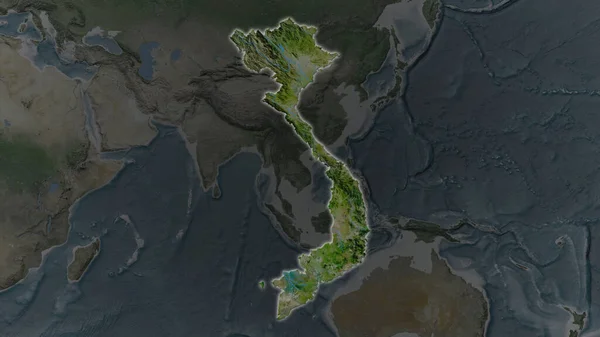 Vietnam Bölgesi Genişledi Çevresinin Karanlık Arka Planında Parladı Uydu Görüntüleri — Stok fotoğraf