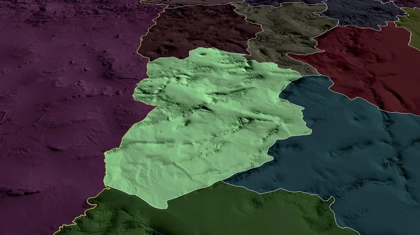 Kasserine Gobernación Túnez Acercó Destacó Mapa Coloreado Tocado División Administrativa — Foto de Stock