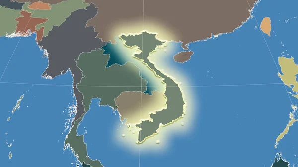 Vietnã Seu Bairro Perspectiva Oblíqua Distante Forma Brilhou Mapa Cores — Fotografia de Stock