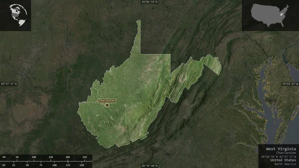 Virginie Occidentale État Des États Unis Imagerie Satellite Forme Présentée — Photo