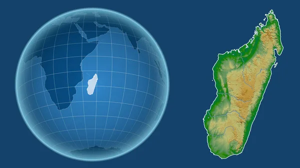 Madagaszkár Globe Ország Alakja Ellen Zoomolt Térkép Vázlatát Elszigetelt Kék — Stock Fotó
