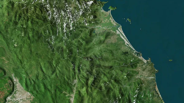 stock image Quang Nam, province of Vietnam. Satellite imagery. Shape outlined against its country area. 3D rendering