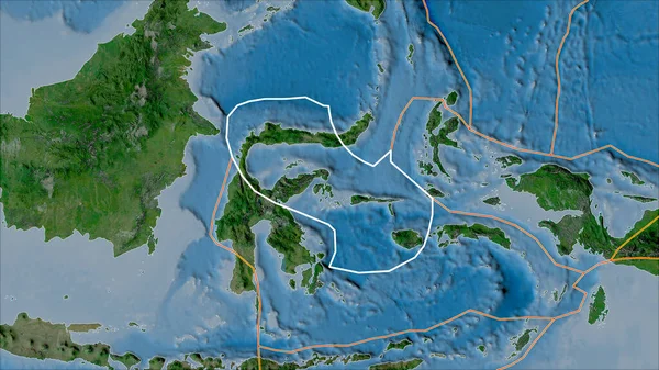 概要衛星上の隣接するプレートのモルッカ海地殻プレートと境界ヴァン グリンテンIの地図投影 斜めの変換 — ストック写真