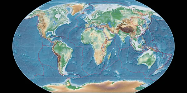 Mapa Mundo Projeção Kavraisky Vii Centrada Longitude Leste Sombreador Colorido — Fotografia de Stock