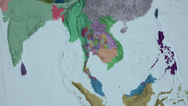 Таиланд Увеличен Окрестности Цветная Карта Административного Деления Рендеринг — стоковое фото