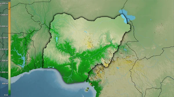 Carte Physique Dans Zone Nigéria Dans Projection Stéréographique Avec Légende — Photo