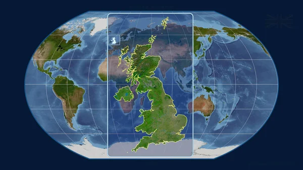 Zoomed View United Kingdom Outline Perspective Lines Global Map Kavrayskiy — Stock Photo, Image