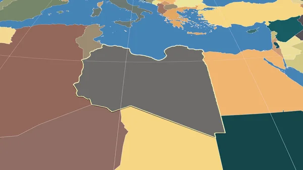 Libia Dintorni Prospettiva Obliqua Distante Forma Delineata Mappa Colori Delle — Foto Stock
