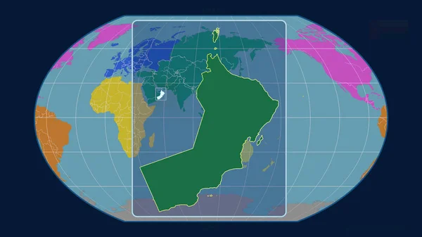 Vergrößerte Ansicht Des Oman Mit Perspektivischen Linien Gegen Eine Weltkarte — Stockfoto