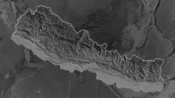 Nepal Area Enlarged Glowed Darkened Background Its Surroundings Grayscale Bumped — Stock Photo, Image