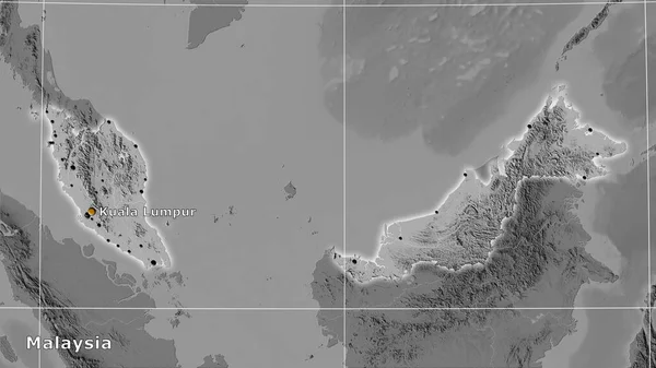 Área Malasia Mapa Elevación Escala Grises Proyección Estereográfica Composición Principal — Foto de Stock