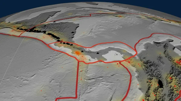 Панамская Тектоническая Плита Очерченная Земном Шаре Grayscale Elevation Map Рендеринг — стоковое фото