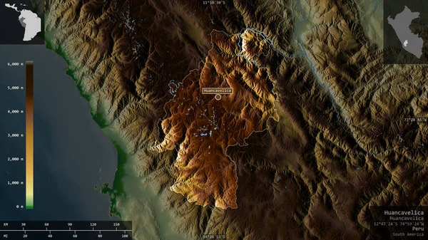 Huancavelica Região Peru Dados Sombreamento Coloridos Com Lagos Rios Forma — Fotografia de Stock