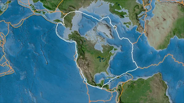 Skisserade Nordamerikanska Tektoniska Plattan Och Gränserna För Angränsande Plattor Satelliten — Stockfoto