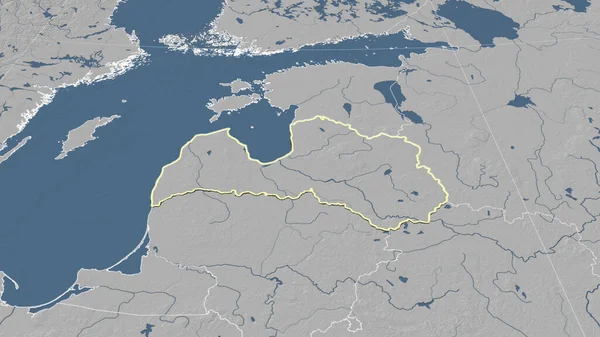 Lettland Und Seine Nachbarschaft Distanzierte Schrägperspektive Umrissene Form Graustufen Höhenkarte — Stockfoto