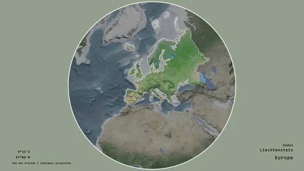 Территория Лихтенштейна Сосредоточена Круге Окружающем Континент Ненасыщенном Фоне Приведены Основные — стоковое фото