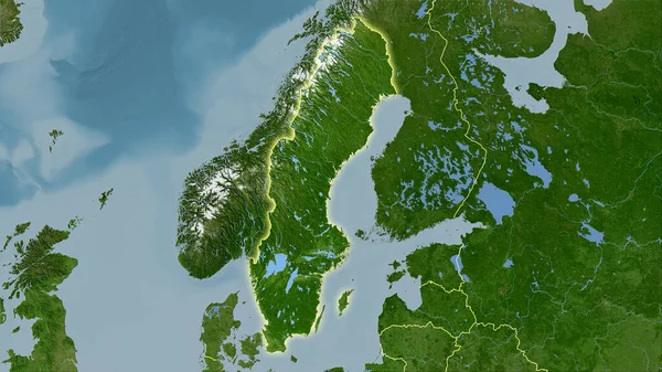 Sweden Area Satellite Map Stereographic Projection Raw Composition Raster Layers — Stock Photo, Image