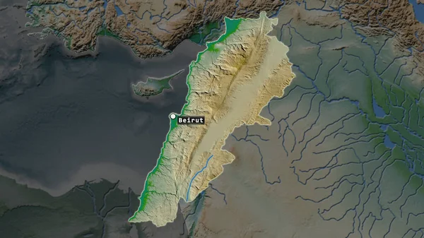 Zona Destacada Del Líbano Con Punto Capital Etiqueta Mapa Desaturado —  Fotos de Stock