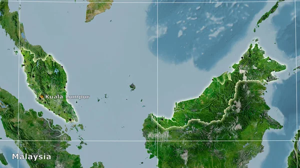 Περιοχή Της Μαλαισίας Στον Δορυφορικό Χάρτη Στην Στερεογραφική Προβολή Κύρια — Φωτογραφία Αρχείου
