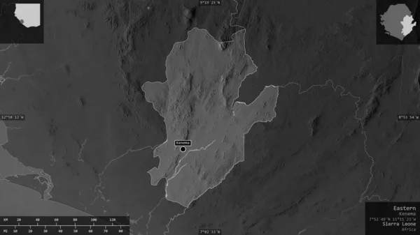 Східна Провінція Сьєрра Леоне Граймасштабна Карта Озерами Річками Форма Представлена — стокове фото