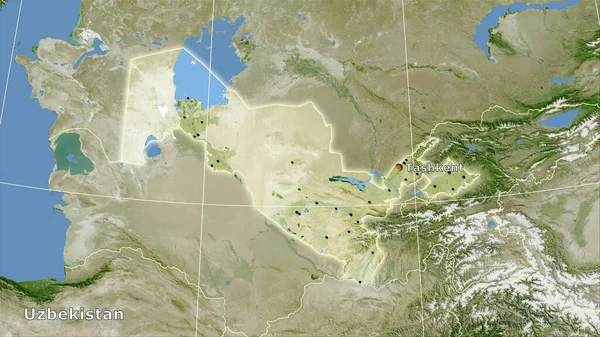 Територія Узбекистану Супутниковій Карті Стереографічній Проекції Головний Склад — стокове фото
