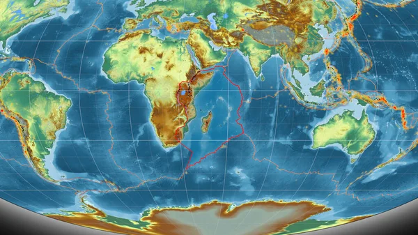 Placa Tectónica Somalí Delineada Mapa Topográfico Global Relieve Proyección Mollweide —  Fotos de Stock
