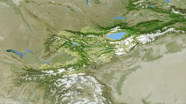 衛星Bマップ上のキルギスタン領域の立体投影 ラスター層の生の組成 — ストック写真