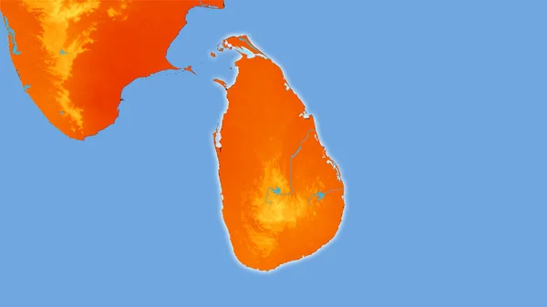立体投影の年間温度マップ上のスリランカ地域 光輝く輪郭を持つラスター層の生の組成 — ストック写真