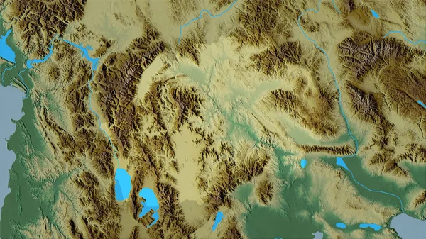 立体投影地形图上的马其顿地区 栅格层的原始组成 — 图库照片